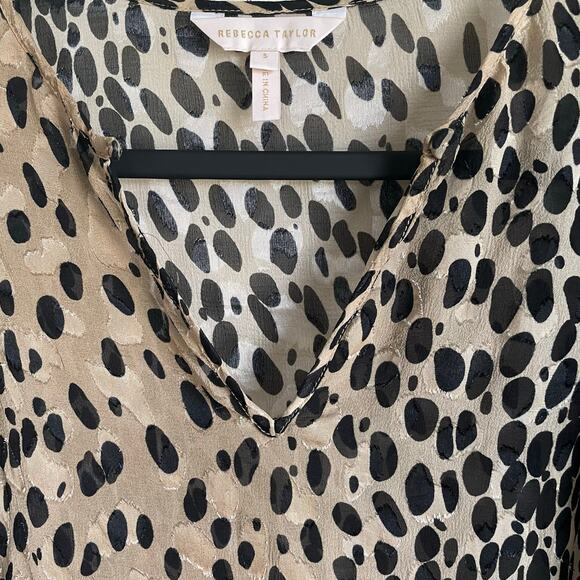 Rebecca Taylor Blouse Sz S Silk Blend Animal Print Semi-Sheer Half Sleeves - Picture 8 of 12